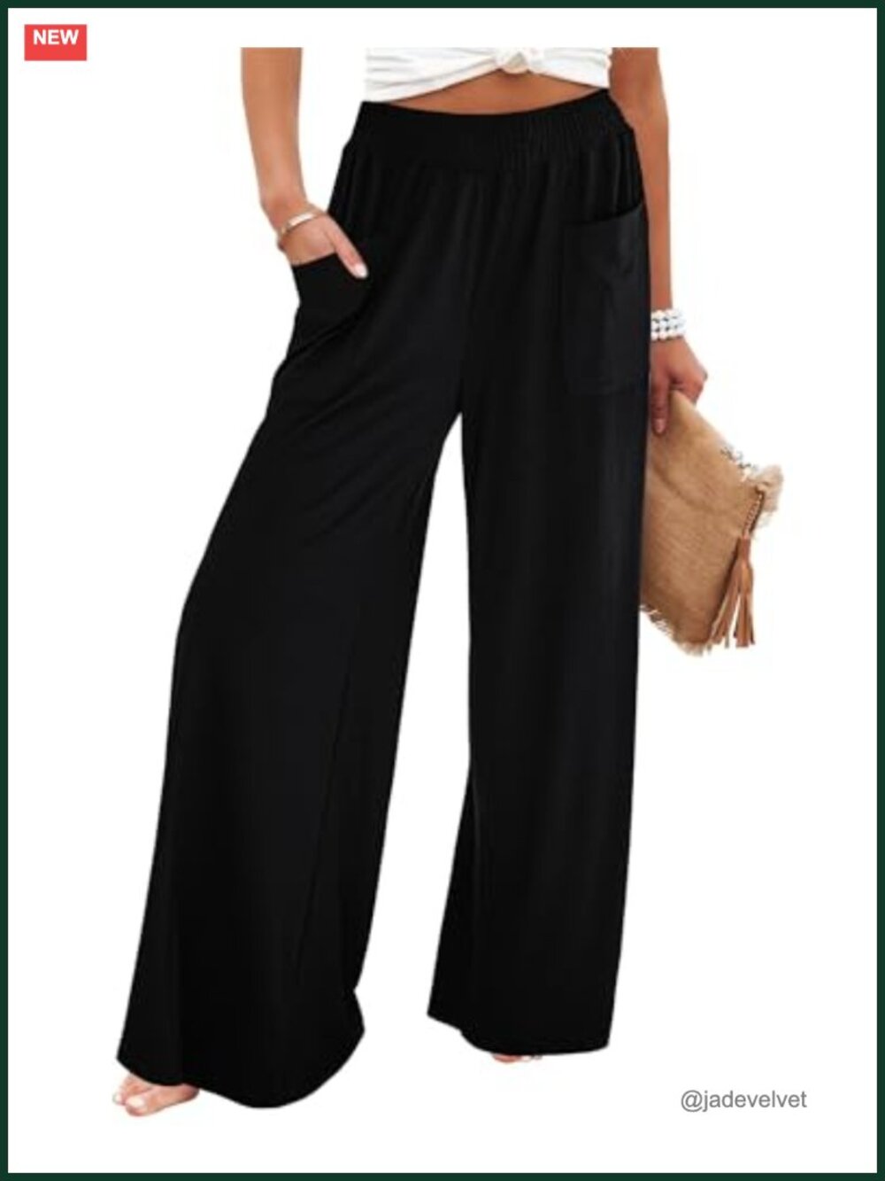 Wide Leg Palazzo Pants High Waisted Baggy Pull On Bell Bottom Smocked Elastic
